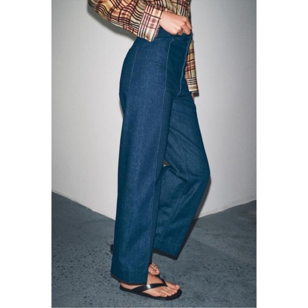 Zara Jeans Zw Collection Tailored Wide-Leg Blue High-Waist Size 4 EU 36 - Picture 2 of 11